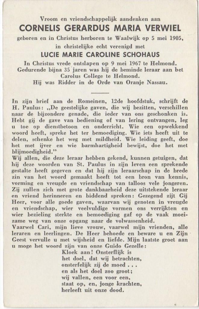 Cornelis G.M. Verwiel 1905 Waalwijk + 1967 Helmond, 62 jaar, Verzamelen, Verzenden
