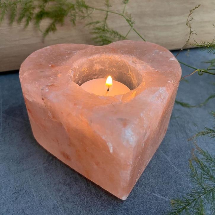 Zoutsteen hart waxinelicht, Verzamelen, Mineralen en Fossielen, Mineraal, Ophalen of Verzenden
