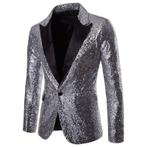 Heren zilveren glitter colbert mannen zilver blazer paillet, Verzenden, Nieuw, Overige maten, Overige kleuren