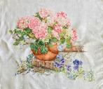 Borduurwerk, zijde, hortensia, viooltje, vintage, Ophalen, Gebruikt, Overige typen