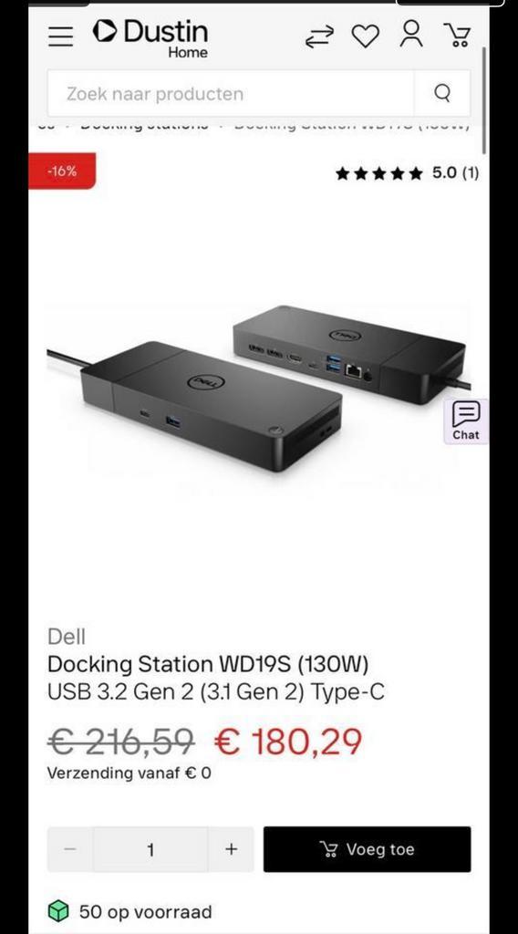 Dell Docking Station 130W USB-C - WD19S, Computers en Software, Dockingstations, Nieuw, Docking station, Laptop, Ophalen of Verzenden