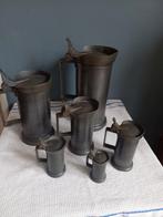 6 delig set tinnen kannen gemerkt, Antiek en Kunst, Antiek | Tin, Ophalen