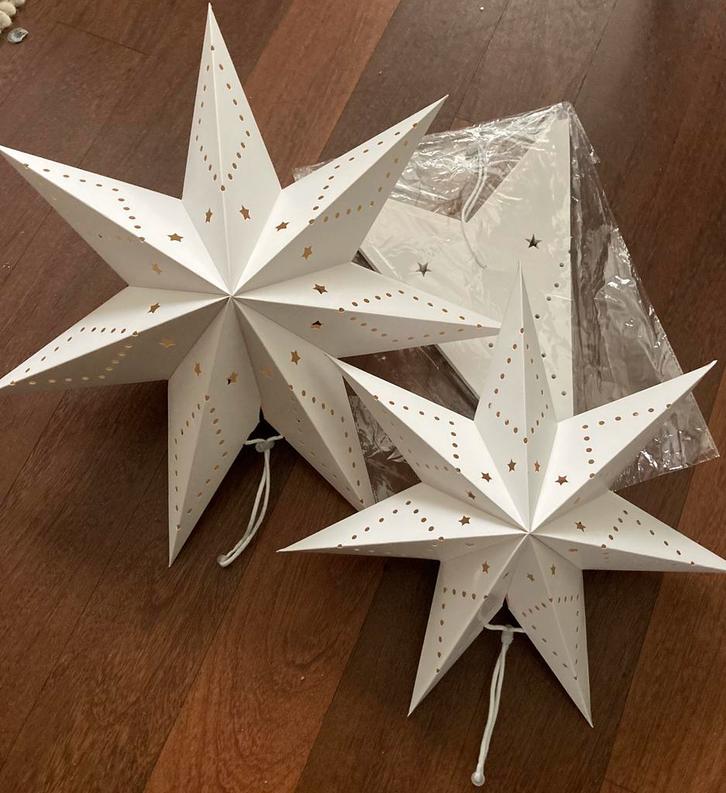 Set 3 retro papieren kerststerren wit Nieuw 75cm, 45cm 35cm, Diversen, Kerst, Nieuw, Ophalen of Verzenden