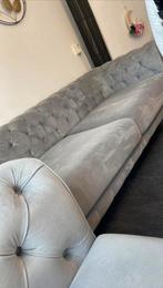 Lichtgrijze velvet bankstel met fauteuil zo goed als nieuw, Ophalen of Verzenden, Zo goed als nieuw