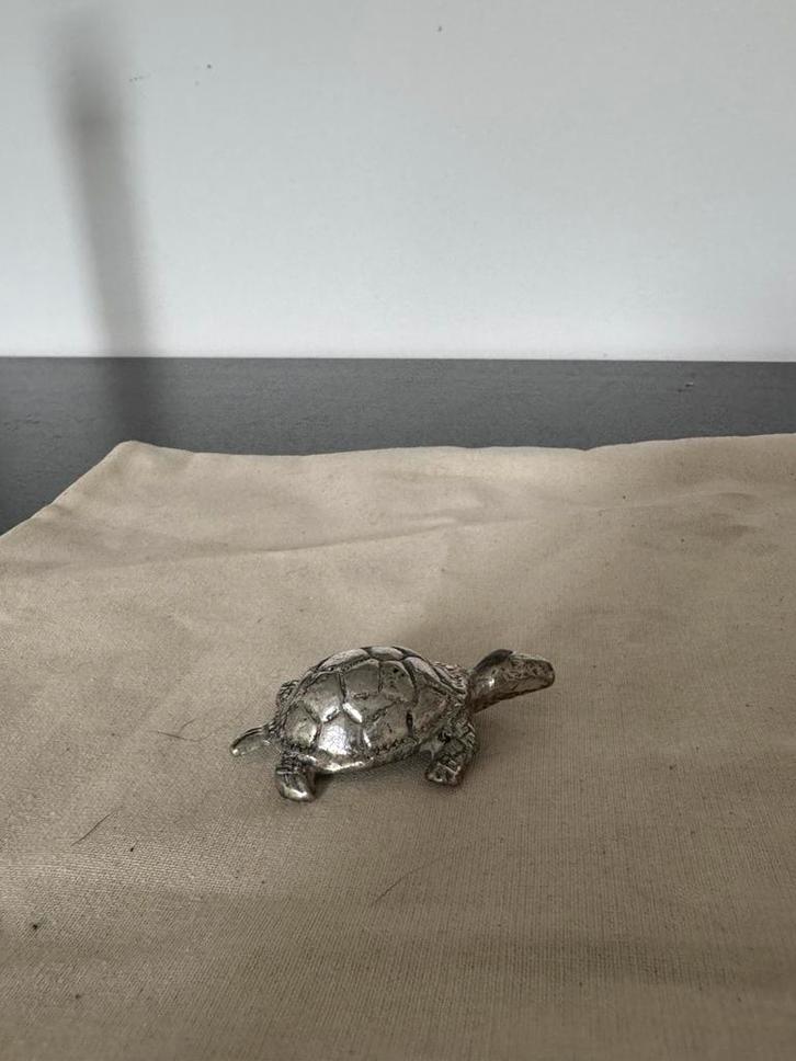 Vintage zilverkleurig metalen schildpad – decoratief, Antiek en Kunst, Antiek | Goud en Zilver, Ophalen of Verzenden