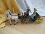 Oude gietijzeren Wagen met 2 personen en 2 paarden, Antiek en Kunst, Antiek | Speelgoed, Ophalen of Verzenden