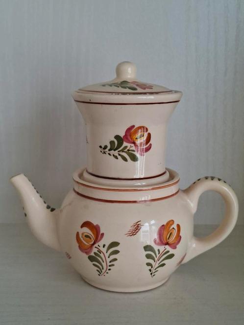Oud klein theepotje/aardewerk/bloemmotief/jaren '50-'60, Antiek en Kunst, Antiek | Servies los, Ophalen of Verzenden