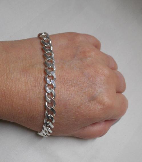Zilveren massieve heren schakel armband nr.574, Sieraden, Tassen en Uiterlijk, Armbanden, Zo goed als nieuw, Zilver, Zilver, Verzenden