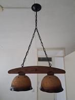 Vintage Hanglamp met 2 Lampen, Huis en Inrichting, Lampen | Hanglampen, Ophalen, Gebruikt, 50 tot 75 cm, Glas
