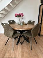 Mangohout Eettafel met Stoelen - Zo Goed Als Nieuw, Huis en Inrichting, Tafels | Eettafels, Ophalen, 100 tot 150 cm, Rond, Zo goed als nieuw