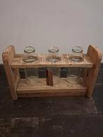 Houten Bloemenrek met Glazen Vaasjes, Overige kleuren, Ophalen of Verzenden, Minder dan 50 cm, Glas