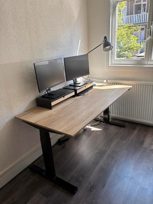 Groot Zit Sta bureau - 160x80cm - Zwart Walnoot, Huis en Inrichting, Bureaus, Zo goed als nieuw, Ophalen