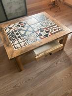 Steigerhout met portugese tegels salon tafel, Ophalen, 50 tot 100 cm, Zo goed als nieuw, Minder dan 50 cm