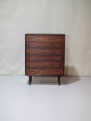 Hoge ladekast Deens vintage palissander metaal beschikbaar voor biedingen
