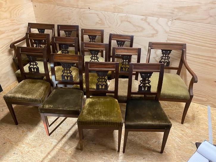 Antieke Empire Stoelen & Fauteuils met Groen Velours, Antiek en Kunst, Antiek | Meubels | Stoelen en Banken, Ophalen