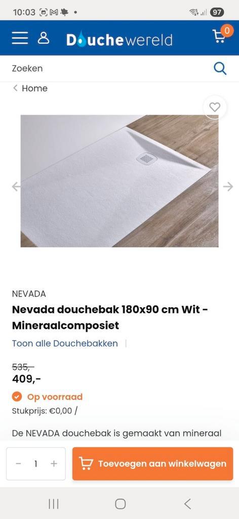 Nevada Douchebak composiet (met kleine schade), Huis en Inrichting, Badkamer | Badkamermeubels, Gebruikt, Overige typen, Minder dan 100 cm