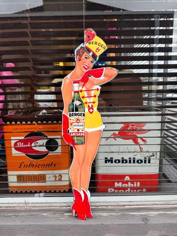 Vintage Berger Anisade Reclamebord Pin Up beschikbaar voor biedingen