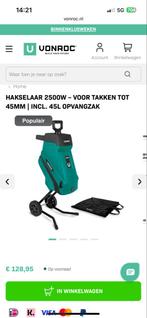 Vonroc Hakselaar 2500W - Takken tot 45mm, Tuin en Terras, Ophalen, Nieuw, Elektrisch, Met opvangzak