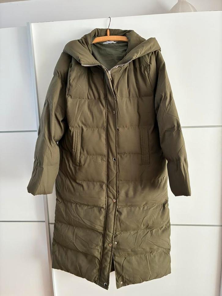 White icy lange gewatteerde jas XL ZGAN, Kleding | Dames, Jassen | Winter, Zo goed als nieuw, Maat 46/48 (XL) of groter, Groen