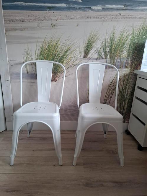2 witte Tolix eetkamerstoelen keukenstoelen stalen, Huis en Inrichting, Stoelen, Zo goed als nieuw, Wit, Ophalen