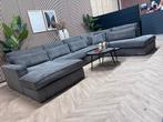 Grote Ribstof U-Bank/ Hoekbank - Grijs - 379cm, Huis en Inrichting, Ophalen, -, -, Hoekbank