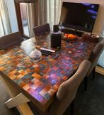 Zeer mooie one-of-a-kind eettafel met mozaiek rustiek goud, Huis en Inrichting, 50 tot 100 cm, Gebruikt, Rechthoekig, Ophalen