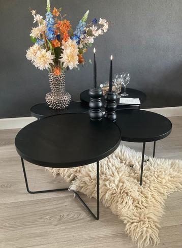 Salontafel Set Black & Wood & Staal Tafels beschikbaar voor biedingen