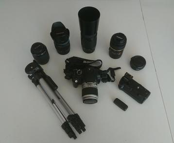Canon EOS 350D (defect) met diverse lenzen en accessoires 