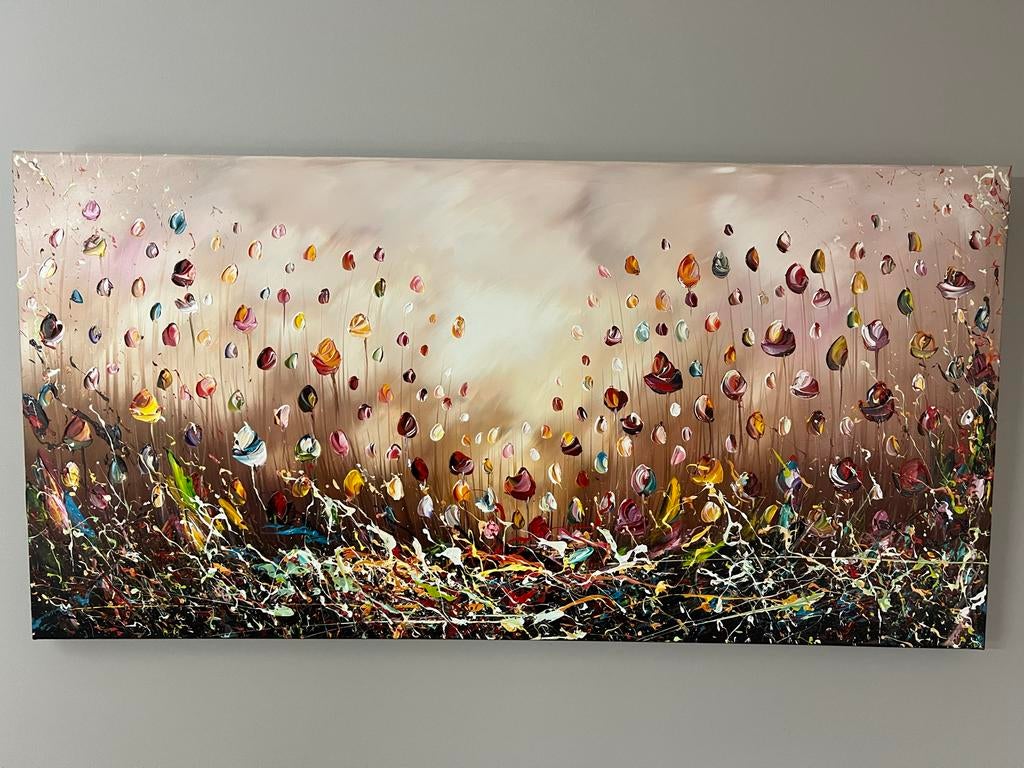 “Colorful Flowers” - Gena. 70 x 140cm, Ophalen of Verzenden