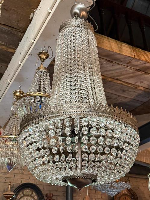 Prachtige grote kristallen kroonluchter, Huis en Inrichting, Lampen | Kroonluchters, Zo goed als nieuw, Glas, Metaal, Ophalen of Verzenden