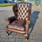 Oud Engelse Chesterfield fauteuil bruin leer + BEZORGD, Ophalen of Verzenden