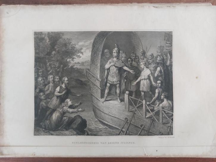 11 / Edelmoedigheid Keizer Julianus Staalgravure 1841, Antiek en Kunst, Kunst | Etsen en Gravures, Ophalen of Verzenden