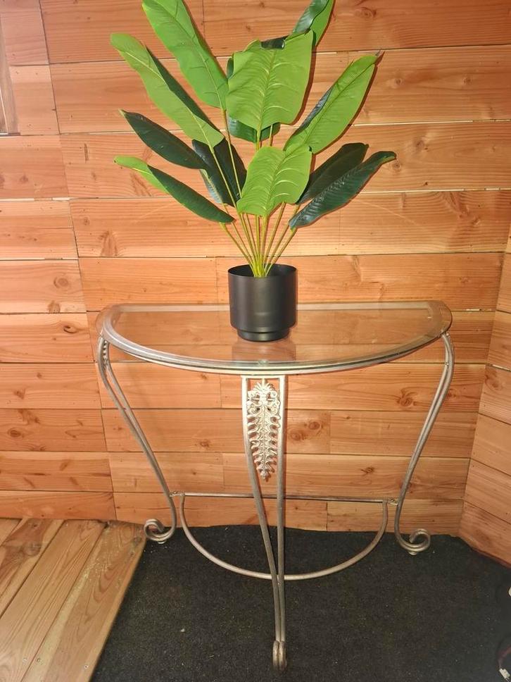 Half Ronde Tafel met Glas en IJzer, Antiek en Kunst, Antiek | Meubels | Tafels, Ophalen