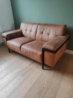 Tweezitsbank leer cognac met zwarte accenten, Huis en Inrichting, Banken | Bankstellen, Ophalen, Gebruikt, 150 tot 200 cm, Tweepersoons