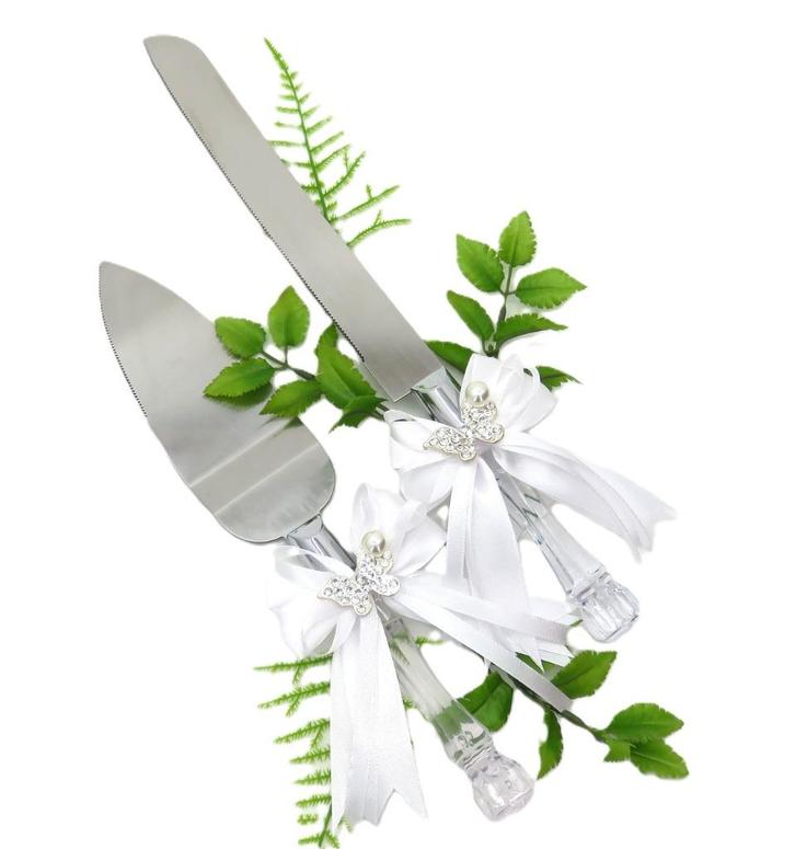 Zeer luxe taartschep en mes met stras vlinders., Hobby en Vrije tijd, Feestartikelen, Nieuw, Feestartikel, Geboorte of Huwelijk