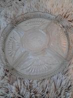 SCHITTERENDE VINTAGE SERVEERSCHAAL GLAS OP DRAAIPLATEAU., Antiek en Kunst, Ophalen of Verzenden