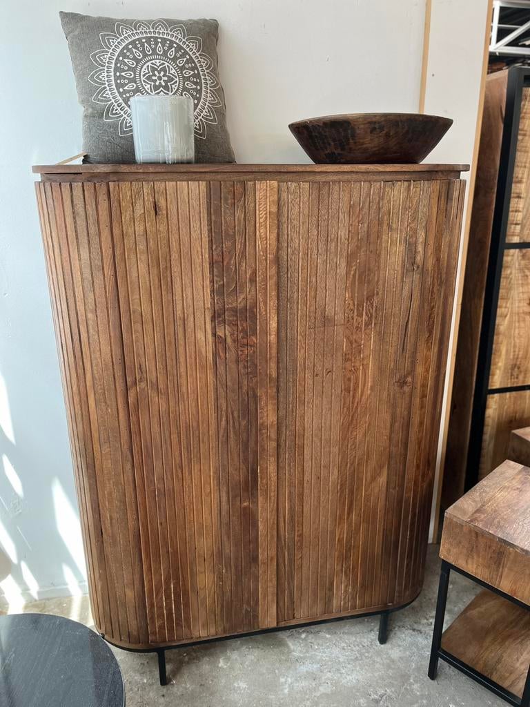 Magazijn leegverkoop dichte kast retro Noor mangohout ribbel, Nieuw, Ophalen of Verzenden, Info@wkhome.nl, Argonweg 20 Amersfoort