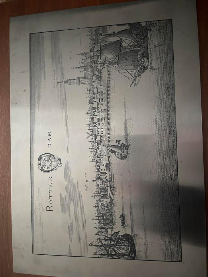 Oude prent van Rotterdam, Antiek en Kunst, Kunst | Etsen en Gravures, Ophalen