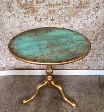 India Ibiza salontafel in turquoise met goud patronen  beschikbaar voor biedingen