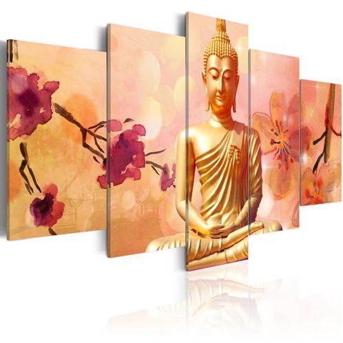 716 Buddha Bloemen 5 Luik Canvas Schilderij 200x100cm Nieuw, Antiek en Kunst, Kunst | Schilderijen | Klassiek, Ophalen of Verzenden