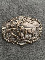 Oud-Hollandse ovale broche ca 1930 ‘ De stier van Potter’, Ophalen of Verzenden, Zo goed als nieuw, Zilver