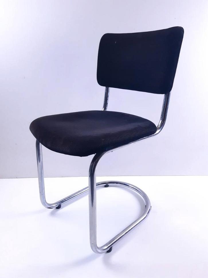 Vintage eetkamerstoel met buisframe Gispen 2001 de Wit, Huis en Inrichting, Stoelen, Gebruikt, Drie, Metaal, Stof, Zwart, Ophalen