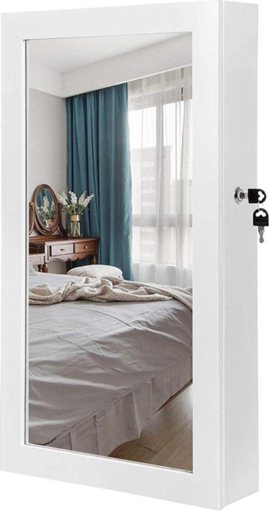 Hangende sieradenkast wandspiegel met deur 67x37x10,5 cm wit, Huis en Inrichting, Woonaccessoires | Spiegels, Zo goed als nieuw
