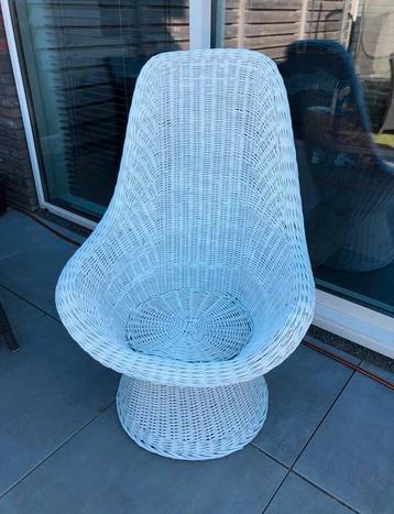 💝 Vintage BOHO kuipstoel fauteuil stoel riet rotan wit beschikbaar voor biedingen