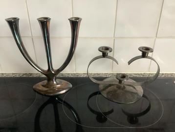 Oude art deco verzilverde kandelaars (WMF en Sola) beschikbaar voor biedingen