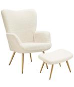 Oorfauteuil met Hocker-Scandinavische Teddy Bouclé Fauteuil, Ophalen, Gebruikt, 75 tot 100 cm, 50 tot 75 cm