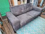 Lederen 2,5-zits bank met hocker - Donkergrijs, Gebruikt, Tweepersoons, Leer, Ophalen of Verzenden