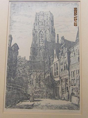 LAURENSKERK Rotterdam, Mooi ingel. Ets v WIM BEEKE beschikbaar voor biedingen