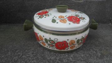 Vintage EMAILLEN PAN met deksel groot 24 cm. Baumann Tirol beschikbaar voor biedingen