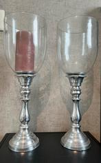 Windlichten glas en chroom - 47cm hoog, Huis en Inrichting, Woonaccessoires | Kandelaars en Kaarsen, Ophalen, 25 tot 50 cm, Zo goed als nieuw